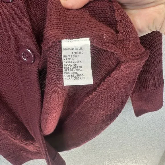 Effeci Womens Sweater Cardigan Medium Maroon Cable Knit Button Wide CollarNWT - Picture 9 of 11